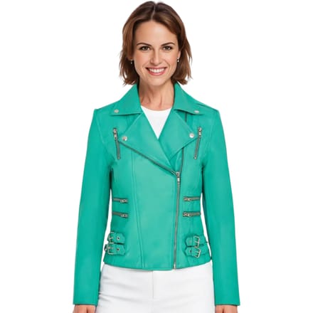 Dames leren aquablauwe Brando bikerjack - Constantia