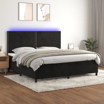 vidaXL - Boxspring - met - matras - en - LED - fluweel - zwart - 200x200 - cm
