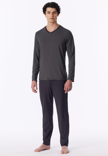 Lange pyjama met gestreept motief in grafiet - Long Life Soft 52