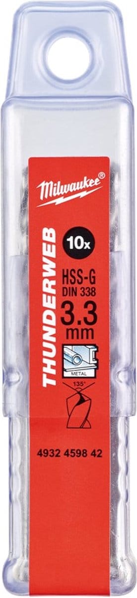 Milwaukee THUNDERWEB - Metaalboren DIN 338 - 5 en 10 stuks TW 3,3 x 65-10 stuks - 4932459842