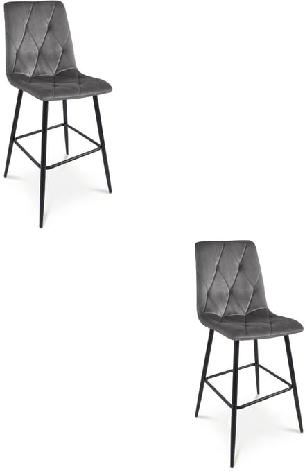 Set van 2 barkrukken LIBRA - Donkergrijs fluweel - Zwarte metalen poten - Modern design