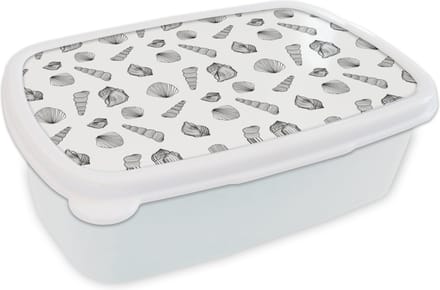 Broodtrommel Wit - Lunchbox - Brooddoos - Schelp - Zwart Wit - Design - 18x12x6 cm - Volwassenen