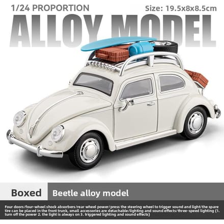 Simulatie 1:24 Schaal Retro Kever Die-Cast Legering Auto Model Pull Back Met Licht & Geluid Verzamelobject Ornament Miniatuur Auto