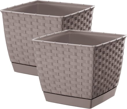 Prosperplast Plantenpot/bloempot - 2x - rotan kunststof - 16.5 x 16.5 cm - beige