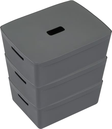 Kangaro opbergboxen - 20 liter - antraciet -set van 3 stuks inclusief deksels