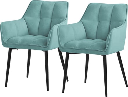 ML-Design eetkamerstoelen set van 2 in badstof, petrol, keukenstoel met dikke gestoffeerde zitting & metalen poten, woonkamerstoel met rugleuning en armleuningen, ergonomische loungestoel