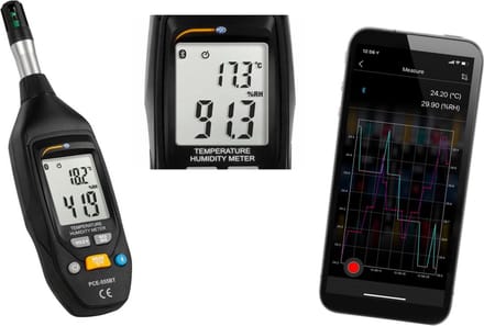 Hygrometer met bluetooth PCE-555BT - natteboltemperatuur - dauwpunttemperatuur - Android en iOS