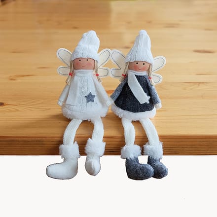 Set van 2 zelfzittende engeltjes - Wichtel - 18 cm - grijs - wit