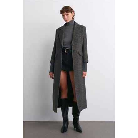 Getextureerde Tweed Lange Overjas