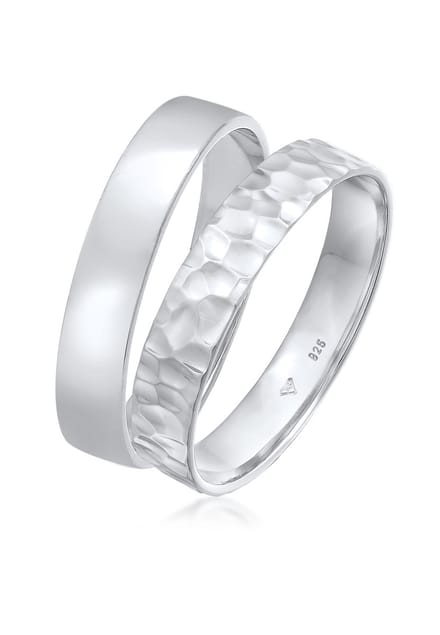 KUZZOI - Ring - Heren Band Set Basis Gehamerd in 925 Sterling Zilver Geoxideerd - Heren