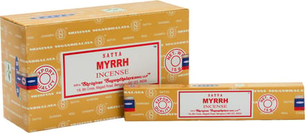 Satya - Myrrh wierookstokjes - doos met 12 pakjes van 15 gram