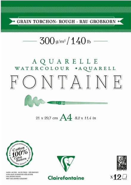 Clairefontaine aquarelpapierblok A4 ruw 300g/m 12 vellen