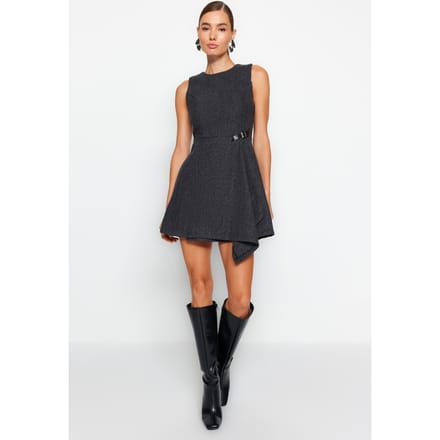 Dames Grau Fischgrät Mini Mouwloos Casual Regular fit Jurken