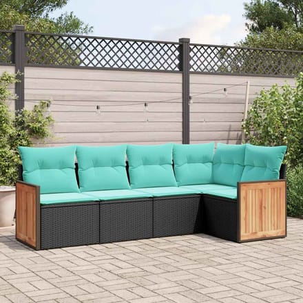 vidaXL - 5-delige - tuinbankset - met - kussens - van - zwart - polyrotan