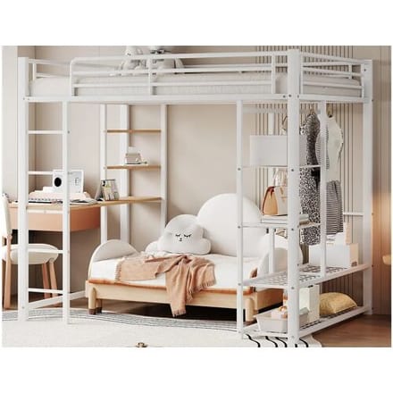 ModernLuxe Metalen mezzaninebed 140x200cm - met tafel en planken - Wit