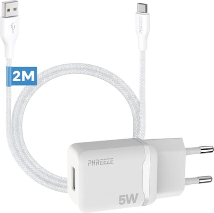 Phreeze usb adapter 5 W - Usb C naar usb kabel 2m - Usb oplader voor smartphone controller en bluetooth - Speaker