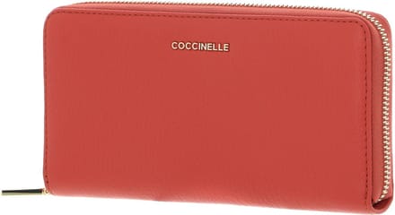 COCCINELLE Leren Portemonnee Metallic Soft Zip Around Wallet Grenadine Red Lichtrood