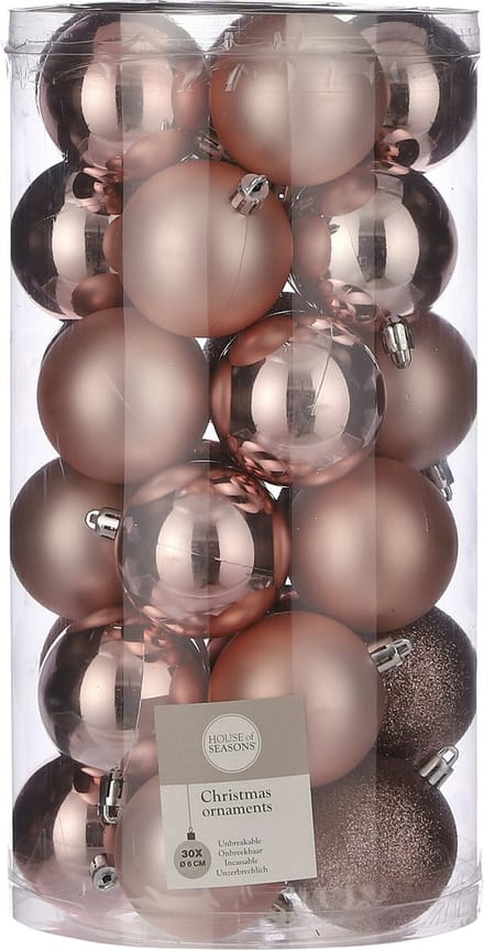 Kerstballen - 30x st - lichtroze - D6 cm - kunststof - kerstversiering