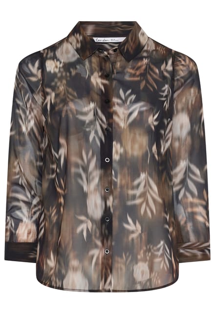 Yours London Bruine Blouse Met Abstracte Bloemenprint Size 48