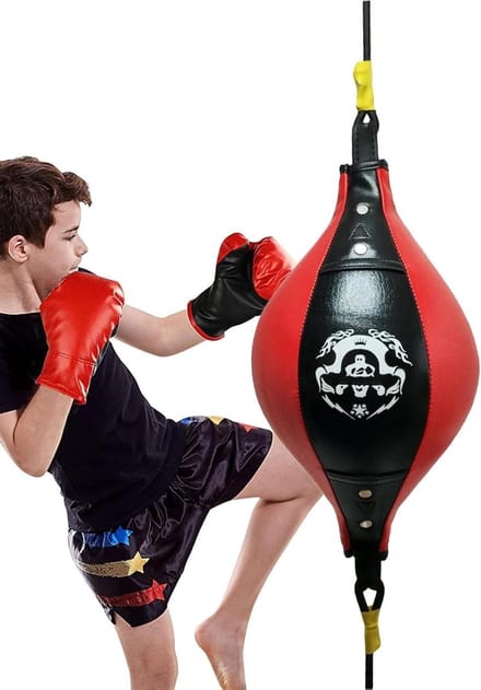 Snelheidstas Bokszak - Trainingsbal Boksen - Verbeter Snelheid - Ruittextuur Grip - 38x18cm - Zwart Rood