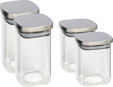 Gerim - 4x keuken voedsel voorraadpotten glas - 2 formaten 1500/1100 ml