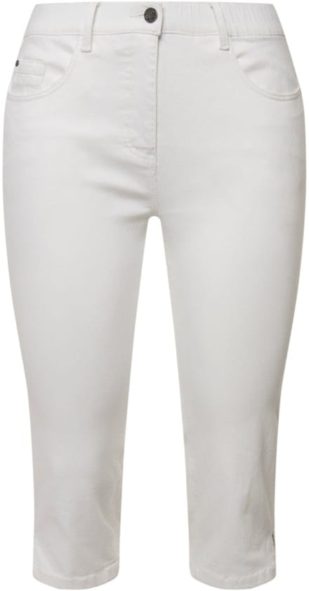 Ulla Popken - Dames - Capri-jeans Sarah smal 5-pocket model zoomsplit - Wit denim - Maat 58
