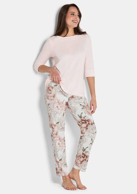 Pyjama van katoen-modal - rosé / gebroken wit / grijs - Gr. 44 van Goldner Fashion