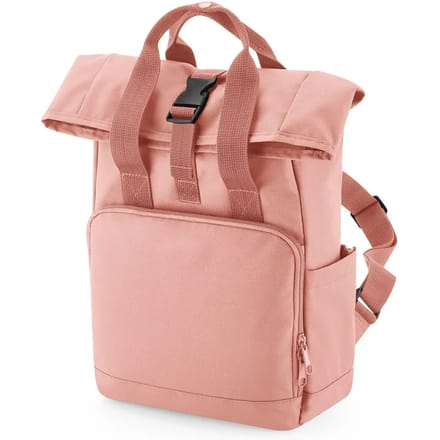 Recycled Mini Twin Handle Roll-Top Backpack BagBase Junior - 9 Liter Blush Pink
