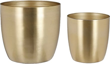 Mica - Plantenpot/bloempot set - 2x stuks - metaal - goud - D16/D20 cm
