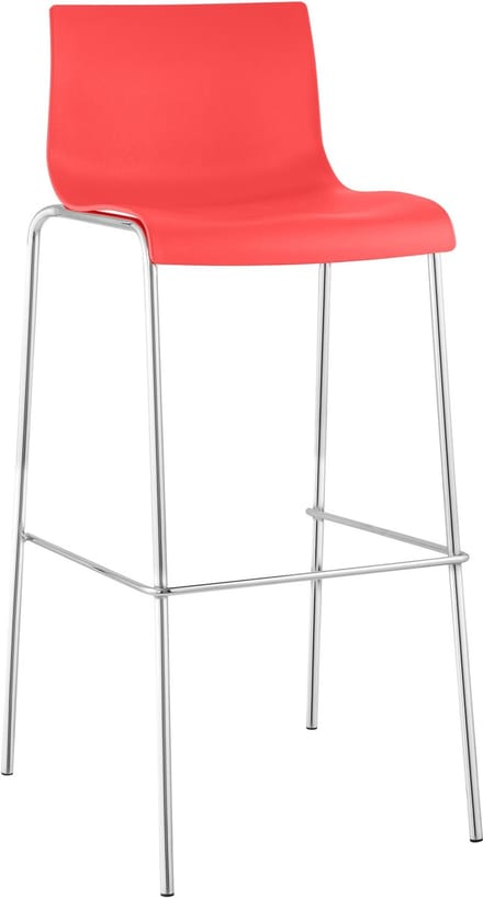 CLP Barkruk Hover kunststof 4-potig frame, met rugleuning, voetsteun chroom/rood