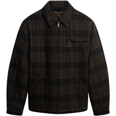 Superdry Overshirt Wool Blend Ruit Bruin - Maat L - Heren - Tussenjas