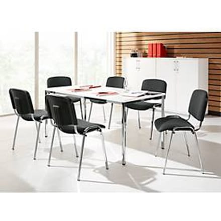 Set van 6 ISO BASIC stoelen, antraciet stof en 1 tafel 1600 x 800 mm, wit