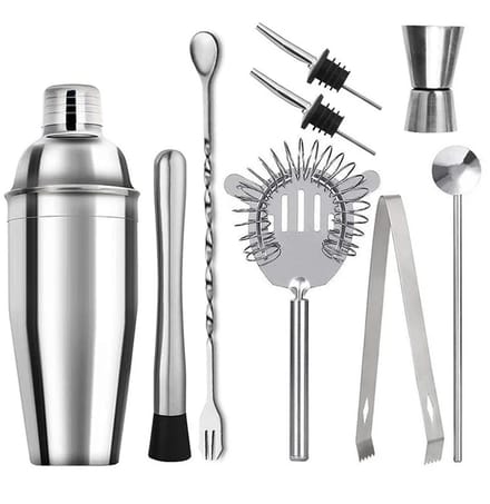 Cocktail Shaker Set 6/9 Stuks – RVS Bartending Kit met Opbergtas – Complete Barman Set voor Cocktails