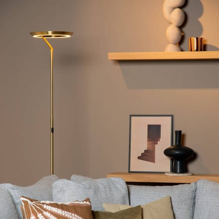 Lucide CELESTE - Vloerlamp - Ø 28 cm - LED Dimbaar - 1x21W 2700K - Mat Goud / Messing