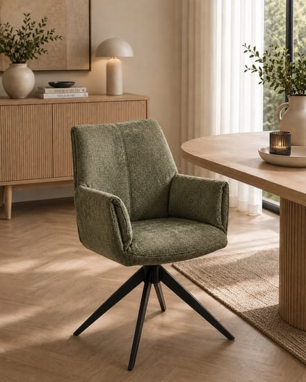 Eetkamerstoel Puck - 180° draaibaar - Auto return - Perfect Harmony Stof - Moss Groen