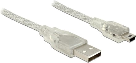 USB Mini B naar USB-A kabel met ferriet kern - USB2.0 - tot 2A / transparant - 2 meter