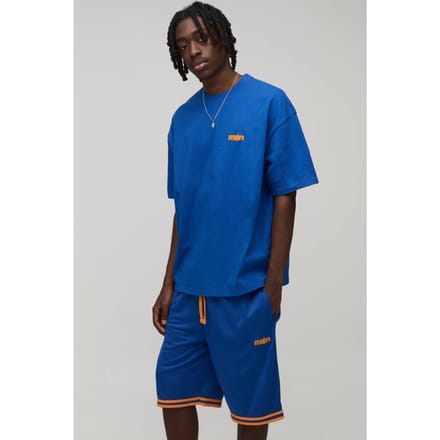 Heren Ster Applicatie Oversized T-shirt & Basketbalshort Set | Blue | Size Medium
