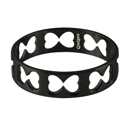 Quiges Stapelring Dames - Vulring Harten - RVS Zwart - Maat 19 - Hoogte 6mm