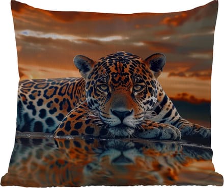 Tuinkussen - Natuur - Luipaard - Dier - Zonsondergang - Modern - 40x40 cm - Weerbestendig