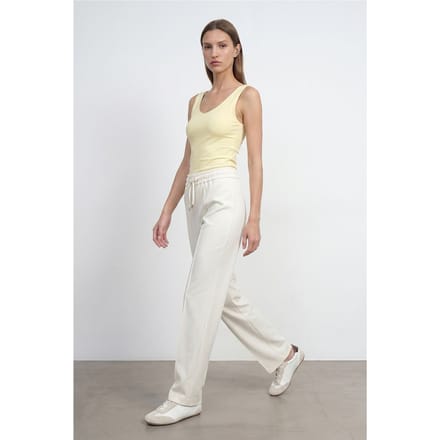 Rechtersnij crepe broek met aantrekkoord in de taille