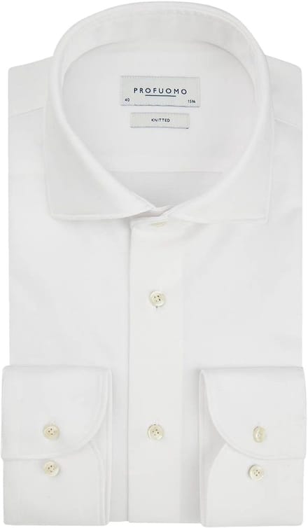 Profuomo slim fit heren overhemd - jersey - wit - Strijkvriendelijk - Boordmaat: 44