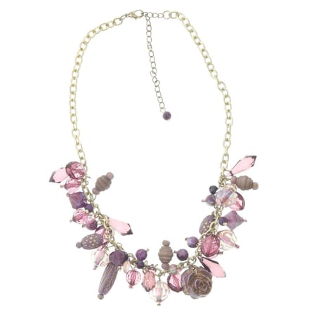 Behave - Ketting goudkleur met hangers paars, 41 cm