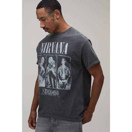 Oversized Gewassen Nirvana Licentie Print T-shirt | Washed Charcoal | Size Medium