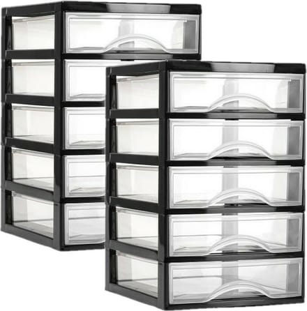 Plasticforte Ladeblokje/bureau organizer 2x lades - zwart/transparant - L18 x B21 x H28 cm - plastic