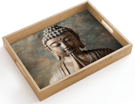 Dienblad hout 40x30 cm - Schootdienblad - Boedha - Beeld - Bruin - Rust - Borrelplank rechthoek - Plateau dienbladen