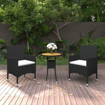 vidaXL - 3-delige - Tuinset - poly - rattan - zwart