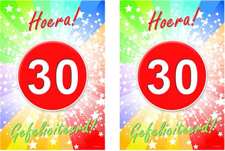Bellatio Decorations verjaardag deurposter - 2x - 30 jaar - 59 x 42 cm - leeftijd feestartikelen