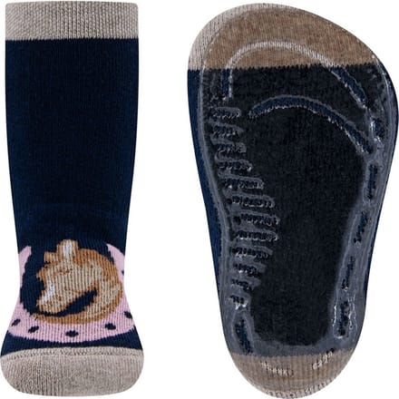Ewers Antislipsok - Paard&Hoefijzer - Donkerblauw/Roze/Beige - Siliconenzool-19/20