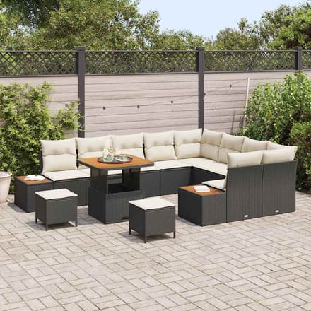 vidaXL - Tuinbank - Set - 12 - st - 11-zits - Zwart - Poly - rattan