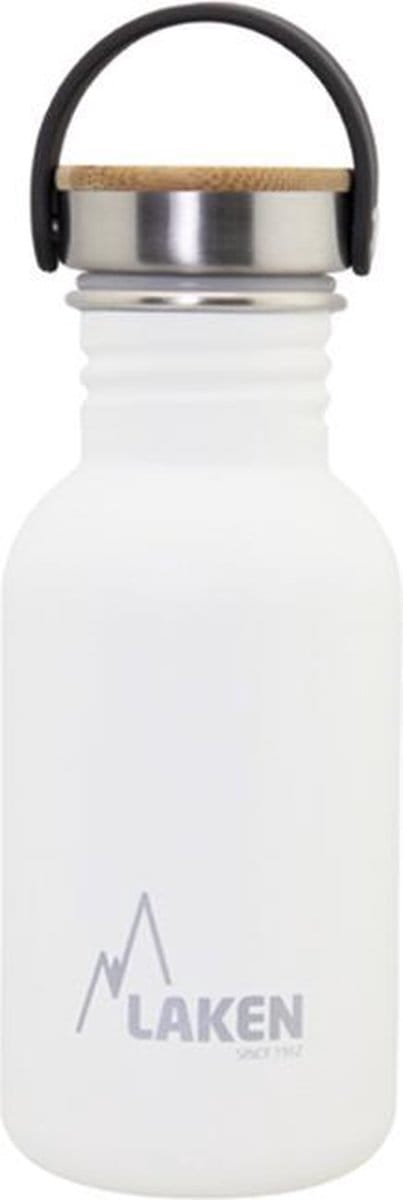 RVS fles 0,5L Basic Steel Bottle Wit Bamboo Cap - Laken - roestvrij staal - waterfles - drinkfles